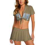 Custom Light Khaki Light Blue Cheerleading Uniform Set