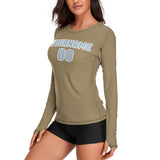Custom Light Khaki Light Blue Women's Long-Sleeve Shirt
