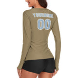Custom Light Khaki Light Blue Women's Long-Sleeve Shirt