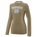 Custom Light Khaki Light Blue Women's Long-Sleeve Shirt