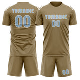 Custom Light Khaki Light Blue Soccer Jersey