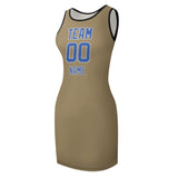 Custom Light Khaki Sky Blue Sleeveless Vest Dress