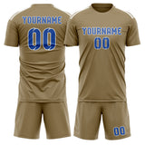 Custom Light Khaki Sky Blue Soccer Jersey