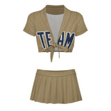 Custom Light Khaki Blue Cheerleading Uniform Set