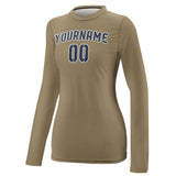 Custom Light Khaki Blue Women's Long-Sleeve Shirt