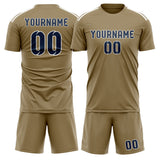 Custom Light Khaki Blue Soccer Jersey