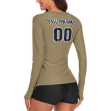 Custom Light Khaki Navy Women's Long-Sleeve Shirt