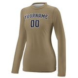 Custom Light Khaki Navy Women's Long-Sleeve Shirt