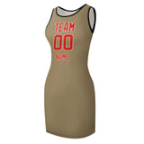 Custom Light Khaki Orange Red Sleeveless Vest Dress