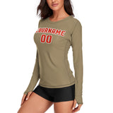 Custom Light Khaki Orange Red Women's Long-Sleeve Shirt
