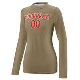 Custom Light Khaki Orange Red Women's Long-Sleeve Shirt