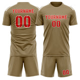 Custom Light Khaki Orange Red Soccer Jersey