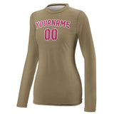 Custom Light Khaki Pink Women's Long-Sleeve Shirt