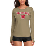 Custom Light Khaki Red Women's Long-Sleeve Shirt