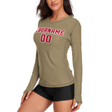 Custom Light Khaki Red Women's Long-Sleeve Shirt