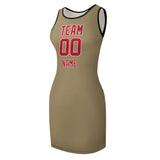Custom Light Khaki Red Sleeveless Vest Dress