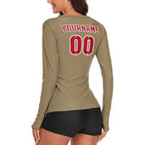 Custom Light Khaki Red Women's Long-Sleeve Shirt