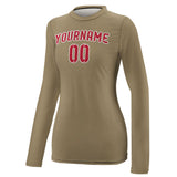 Custom Light Khaki Red Women's Long-Sleeve Shirt