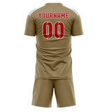 Custom Light Khaki Red Soccer Jersey