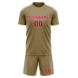 Custom Light Khaki Red Soccer Jersey