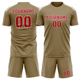 Custom Light Khaki Red Soccer Jersey