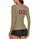 Custom Light Khaki Crimson Red Women's Long-Sleeve Shirt