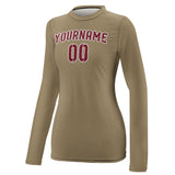 Custom Light Khaki Crimson Red Women's Long-Sleeve Shirt