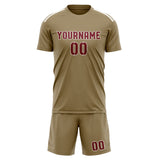 Custom Light Khaki Crimson Red Soccer Jersey