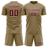 Custom Light Khaki Crimson Red Soccer Jersey