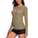 Custom Light Khaki Coral Red Women's Long-Sleeve Shirt