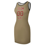 Custom Light Khaki Coral Red Sleeveless Vest Dress
