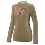 Custom Light Khaki Coral Red Women's Long-Sleeve Shirt