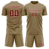 Custom Light Khaki Coral Red Soccer Jersey