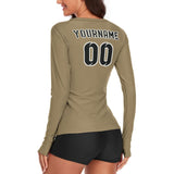 Custom Light Khaki Black Women's Long-Sleeve Shirt