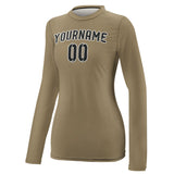 Custom Light Khaki Black Women's Long-Sleeve Shirt
