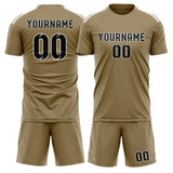 Custom Light Khaki Black Soccer Jersey