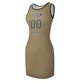 Custom Light Khaki Dark Grey Sleeveless Vest Dress