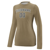 Custom Light Khaki Dark Grey Women's Long-Sleeve Shirt