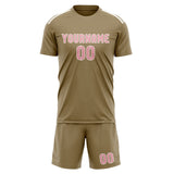 Custom Light Khaki Light Pink Soccer Jersey