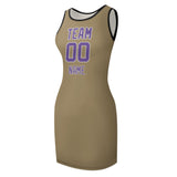 Custom Light Khaki Light Purple Sleeveless Vest Dress