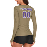 Custom Light Khaki Light Purple Women's Long-Sleeve Shirt