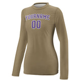 Custom Light Khaki Light Purple Women's Long-Sleeve Shirt