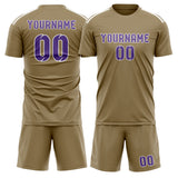 Custom Light Khaki Light Purple Soccer Jersey