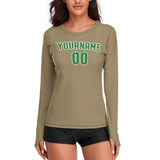 Custom Light Khaki Emerald Green Women's Long-Sleeve Shirt