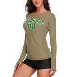 Custom Light Khaki Emerald Green Women's Long-Sleeve Shirt