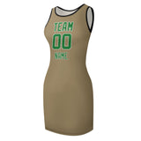 Custom Light Khaki Emerald Green Sleeveless Vest Dress