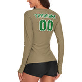 Custom Light Khaki Emerald Green Women's Long-Sleeve Shirt
