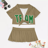 Custom Light Khaki Emerald Green Cheerleading Uniform Set