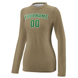 Custom Light Khaki Emerald Green Women's Long-Sleeve Shirt