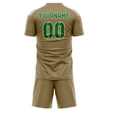 Custom Light Khaki Emerald Green Soccer Jersey